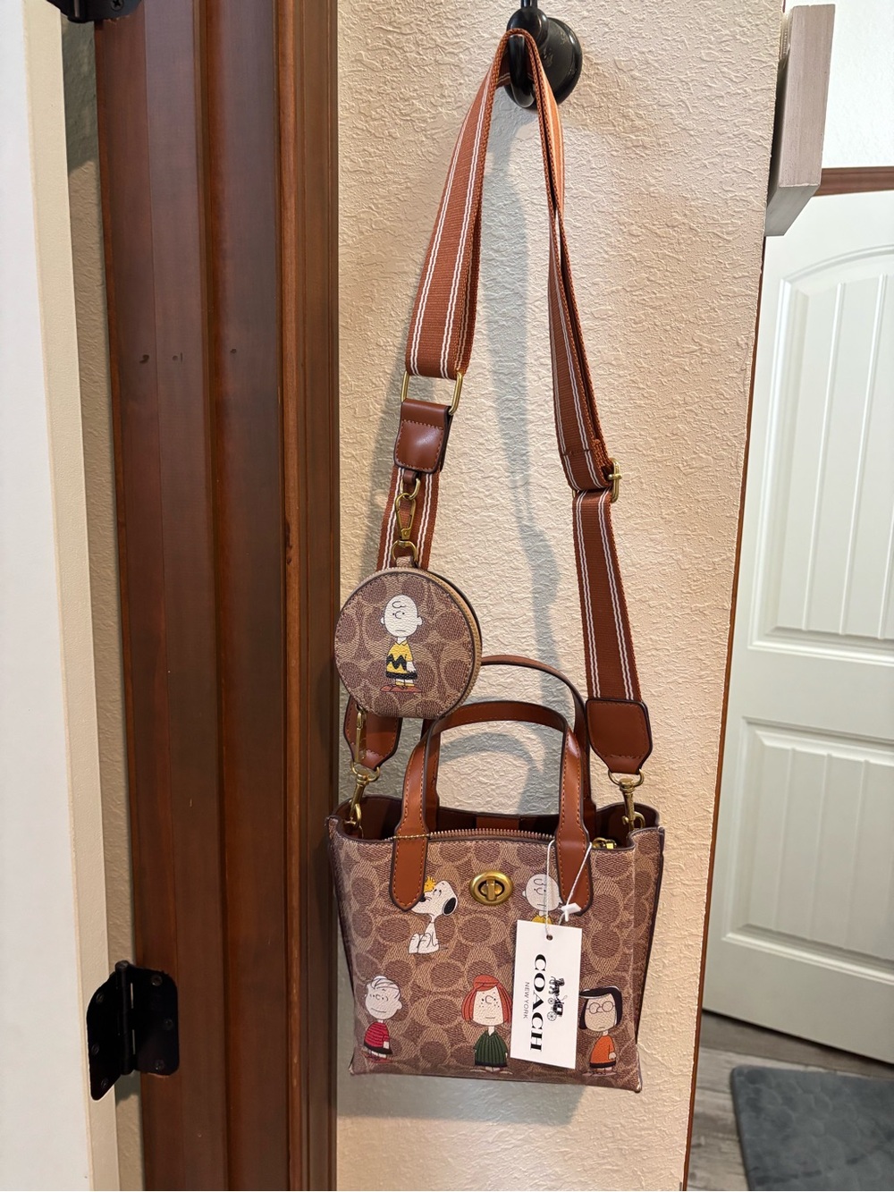 Coach Brown Signature Peanuts Mini Tote with Chestnut Trim - Picture 2 of 8